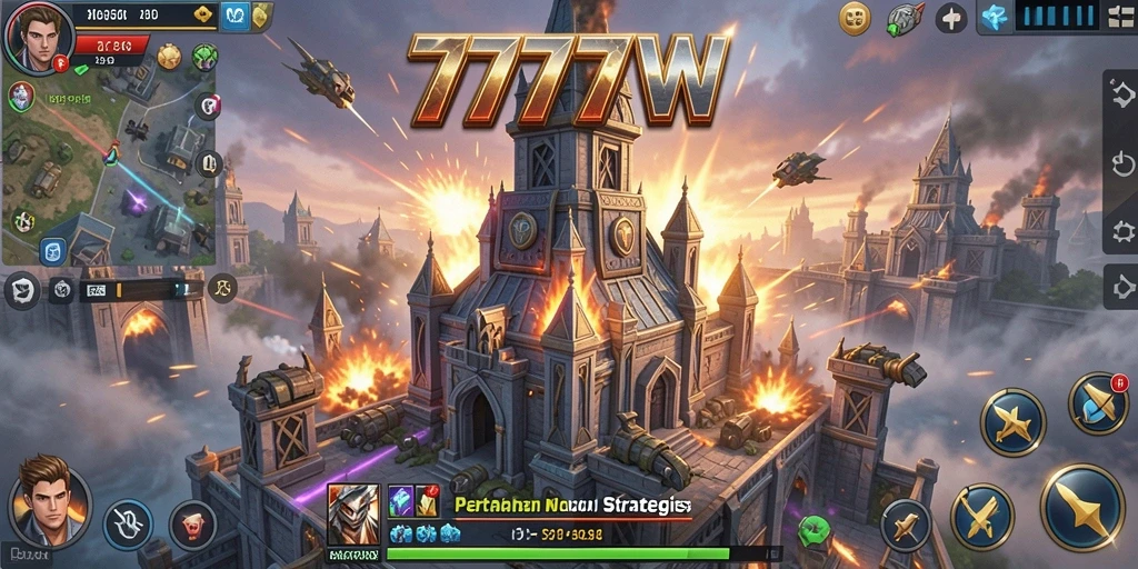 Tampilan gameplay menara yang penuh aksi di 7777W.