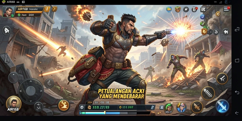 Screenshot gameplay AIR168 menampilkan aksi pertarungan yang intens dan mendebarkan.