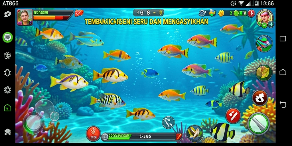 Gameplay AT866 yang menyenangkan dengan aksi menembak ikan.