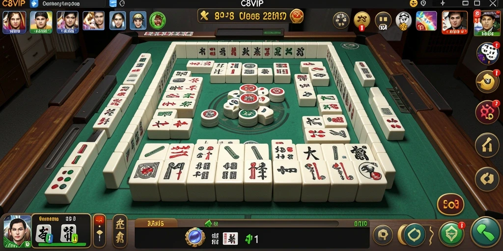 Screenshot utama C8VIP menunjukkan gameplay Mahjong yang menarik dan dinamis.