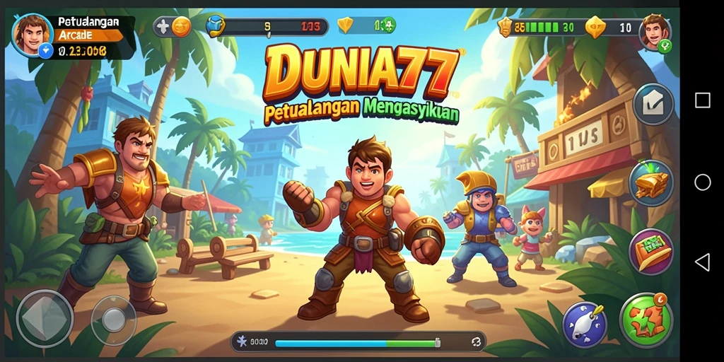 Screenshot gameplay DUNIA77 menampilkan aksi arcade yang mendebarkan.