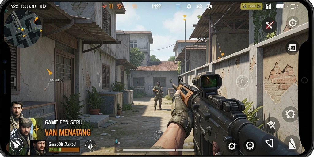 Tampilan gameplay IN22 yang intens dan menegangkan, sempurna untuk penggemar FPS.