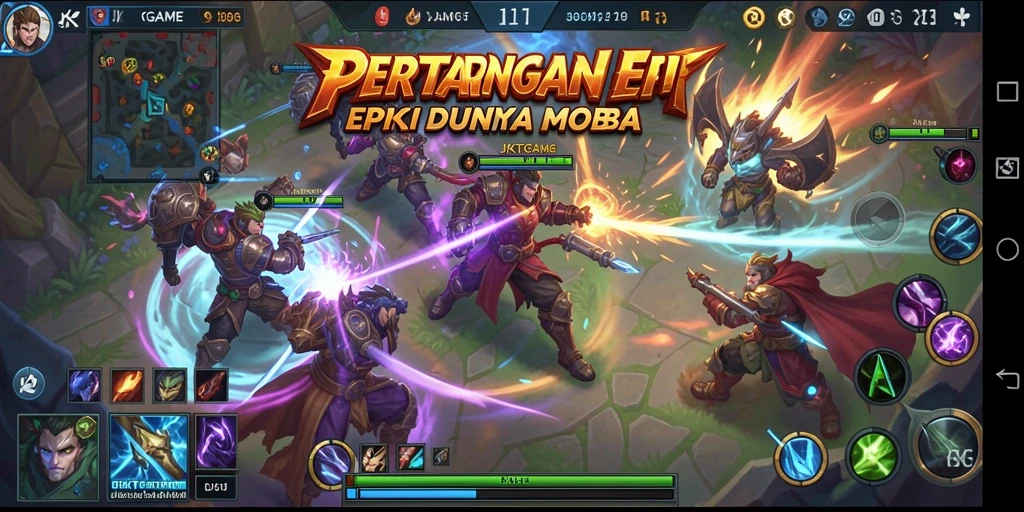 Screenshot JKTGAME menampilkan aksi seru dalam pertarungan tim MOBA.