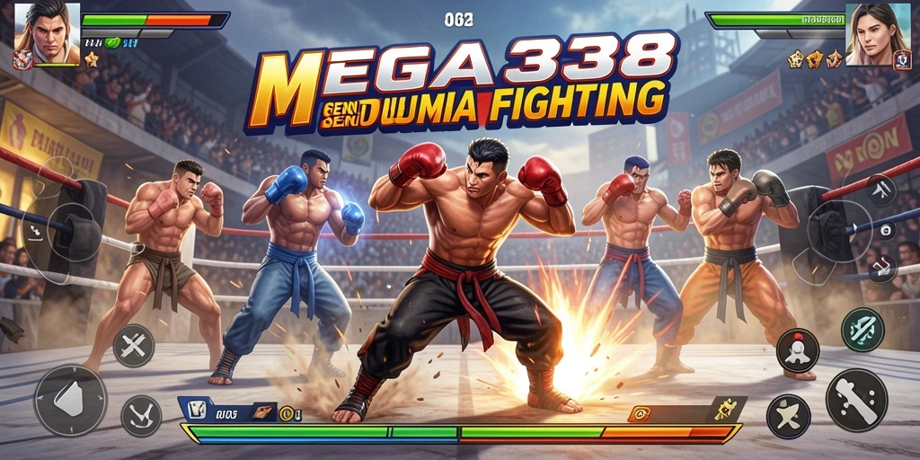 Screenshot gameplay <strong>MEGA338</strong> yang menunjukkan pertarungan seru dan karakter unik.