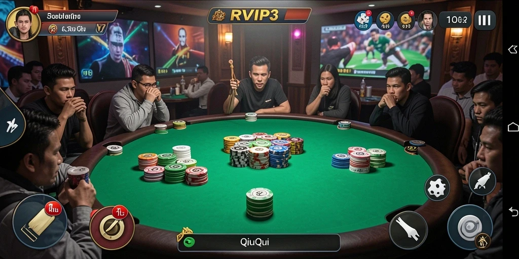 Screenshot gameplay RVIP3 menunjukkan aksi seru permainan QiuQiu.