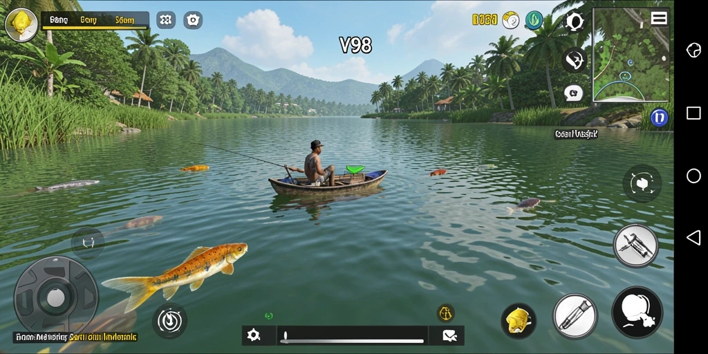 Gameplay menantang di V98 dengan ikan yang bermacam-macam.