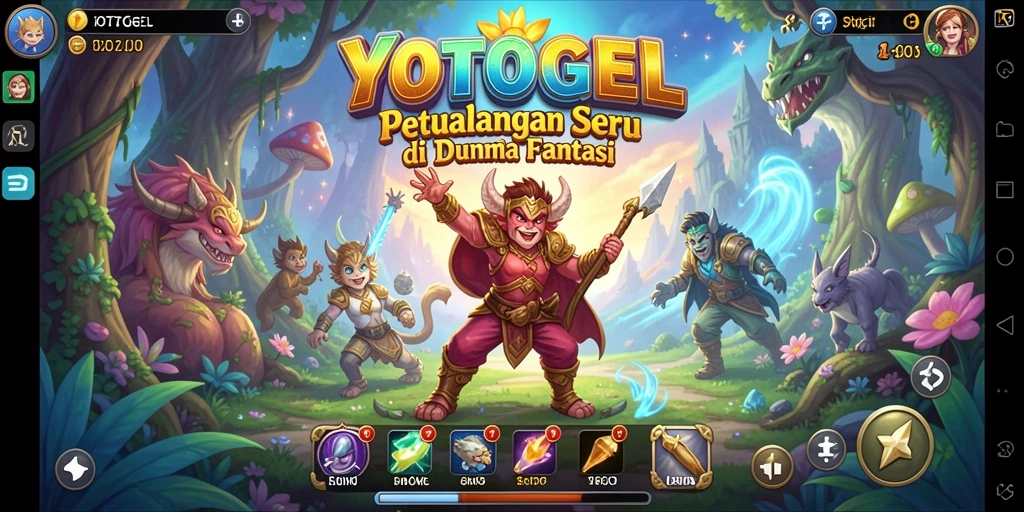Screenshot gameplay YOTOGEL menampilkan pertarungan seru dan dunia fantasi yang indah.